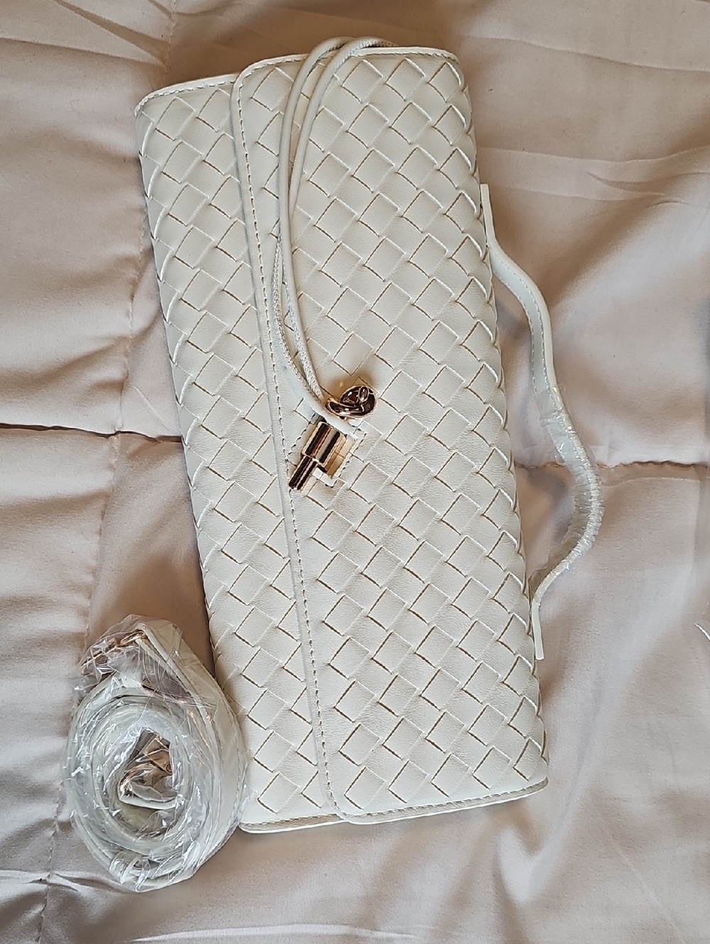 Woven White Shoulder Clutch Bag - Elegant Women's Evening Bag